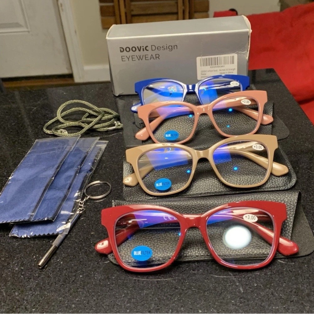 DOOViC Blue Light Blocking Glasses Set of 4 - (+3.00)